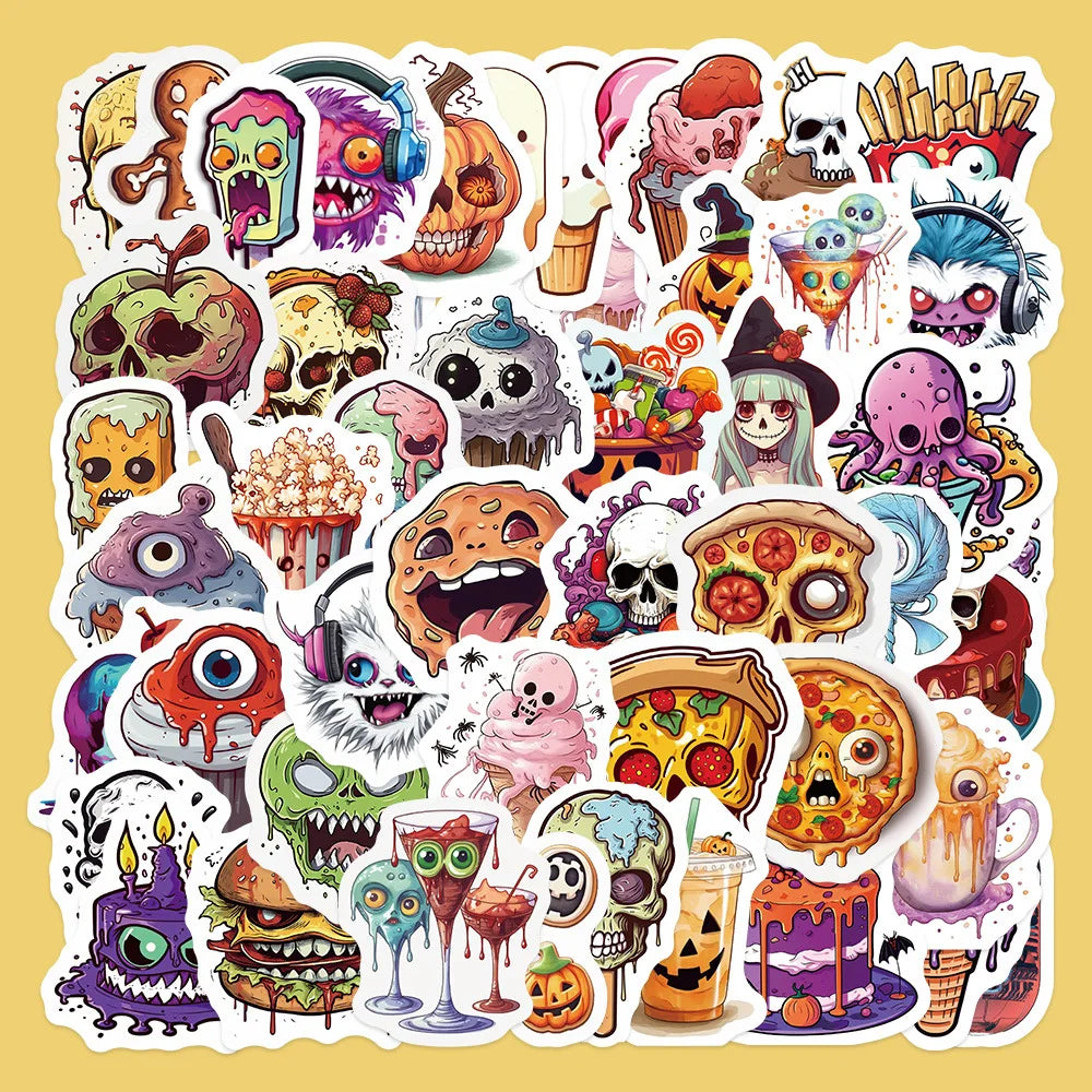 50pcs Gothic Horror Food Stickers for Helmets, Walls, DIY Decor