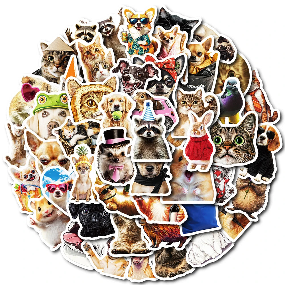 Animal Meme Stickers Pack - Dog Cat Funny Decor for Laptop, Phone, Suitcase, Fridge, Notebook