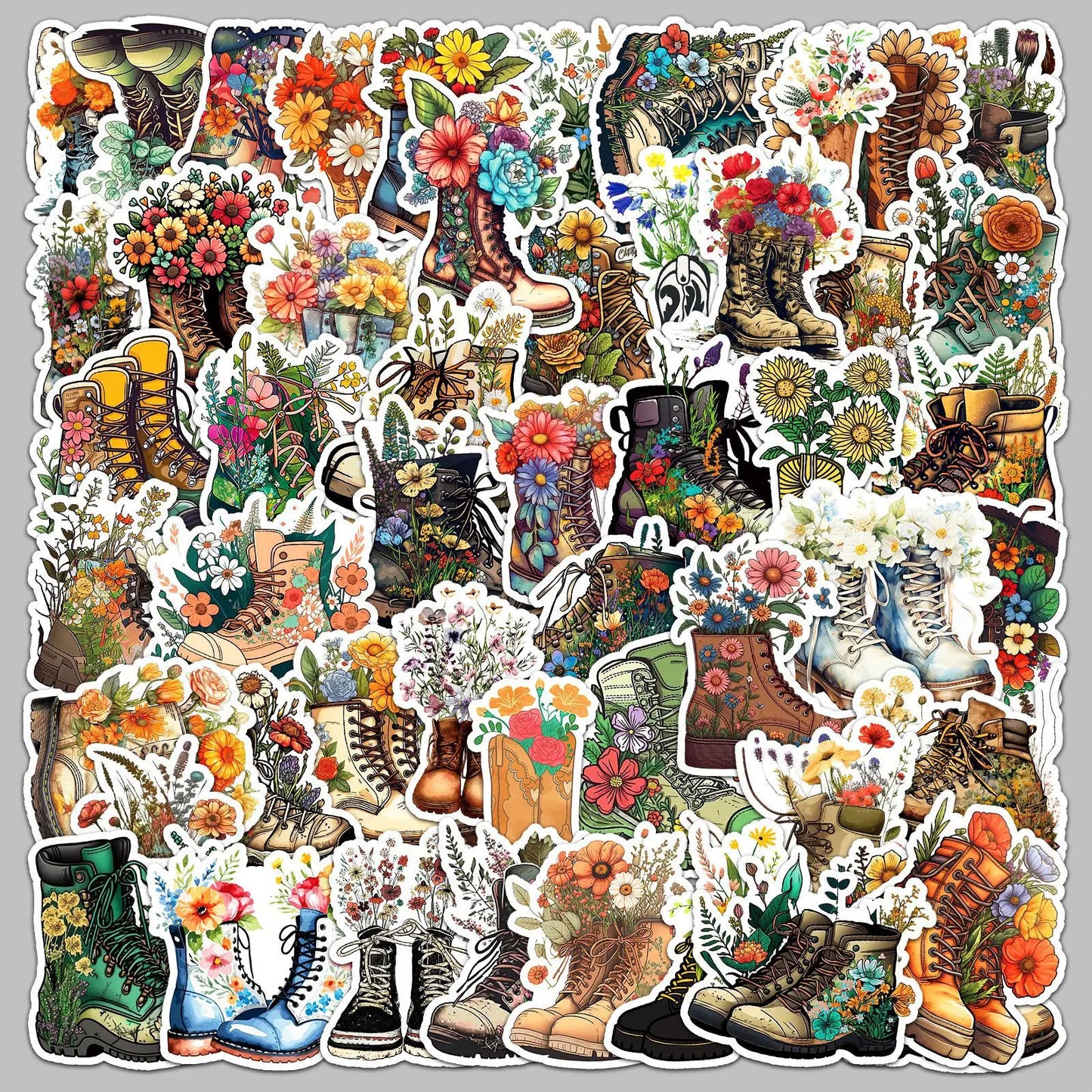 50pcs Cartoon Flower Shoe Graffiti Stickers for Helmet, Wall, DIY Decoration