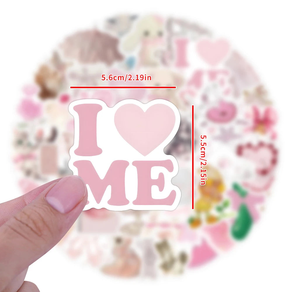 10/30/60pcs Retro Cute Coquette Pink Cartoon Stickers Decals Laptop Suitcase Scrapbook Phone Stationery Sticker for Kids Toys