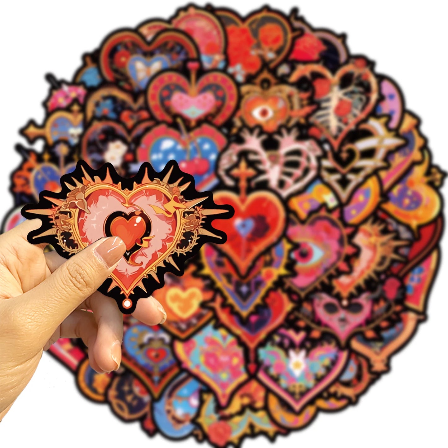 50pcs Retro Fancy Flower Skull Heart Stickers For Luggage Laptop Phone Water Bottle Vinyl Cartoon Waterproof Graffiti Decals