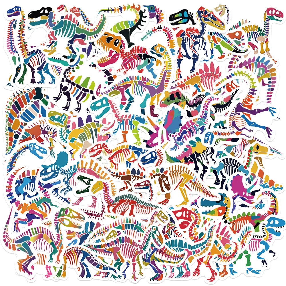 10/50pcs Cool Color Dinosaur Fossil Skull Stickers Aesthetic for Laptop Water Bottle Luggage Notebook Waterproof Graffiti Decals