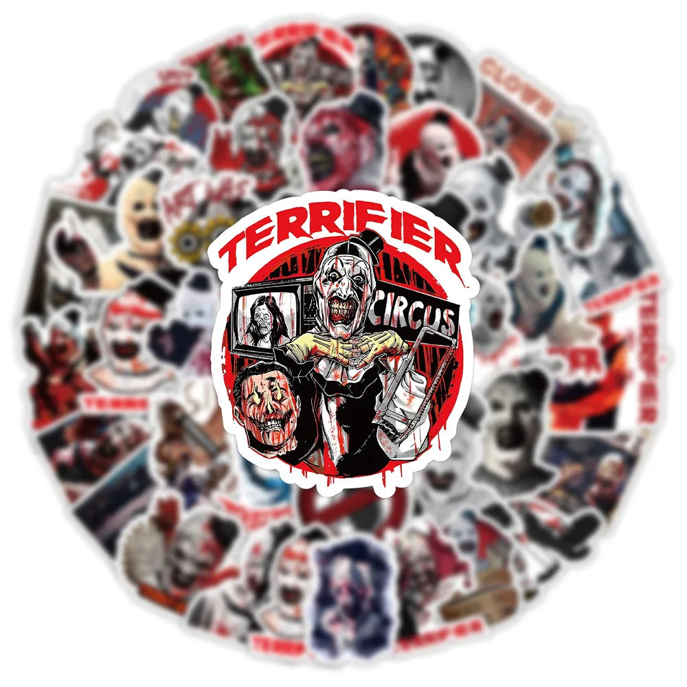 Terrifier Stickers Set: DIY Scrapbook, Laptop, Phone, Guitar, Car, Bike, Skateboard Decals, Hardcore Movie Toy