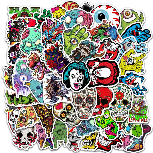 50Pcs Horror Skull Stickers for Luggage, Laptop, Helmet, Motorcycle, Graffiti