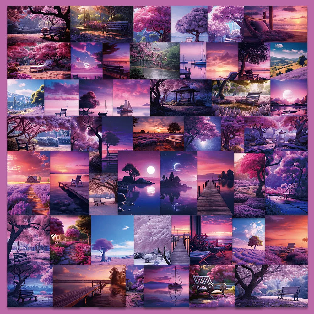 50pcs Purple Fantasy Graffiti Stickers for Helmets, Walls, DIY Decor Wholesale