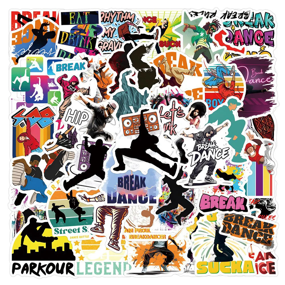 Breakdancer Hip Hop Stickers PVC Waterproof Skateboard Phone Bike Fridge Guitar Decals 10/30/55pcs
