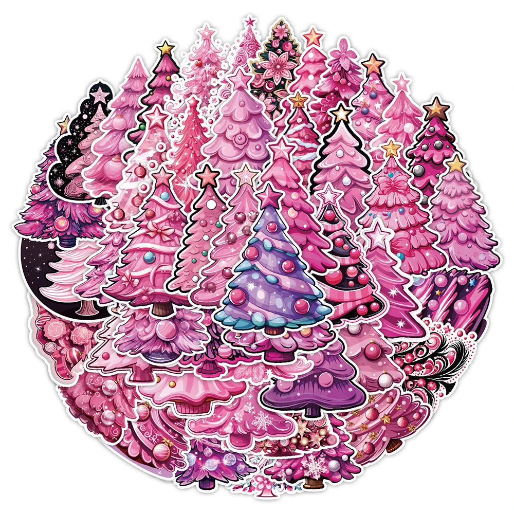 Pink Christmas Tree Stickers 10/30/50pcs Aesthetic DIY Decals for Phone, Suitcase, Laptop, Car