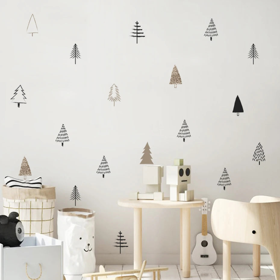 Cartoon Christmas Tree Snowflake Wall Stickers Nursery Vinyl Decals