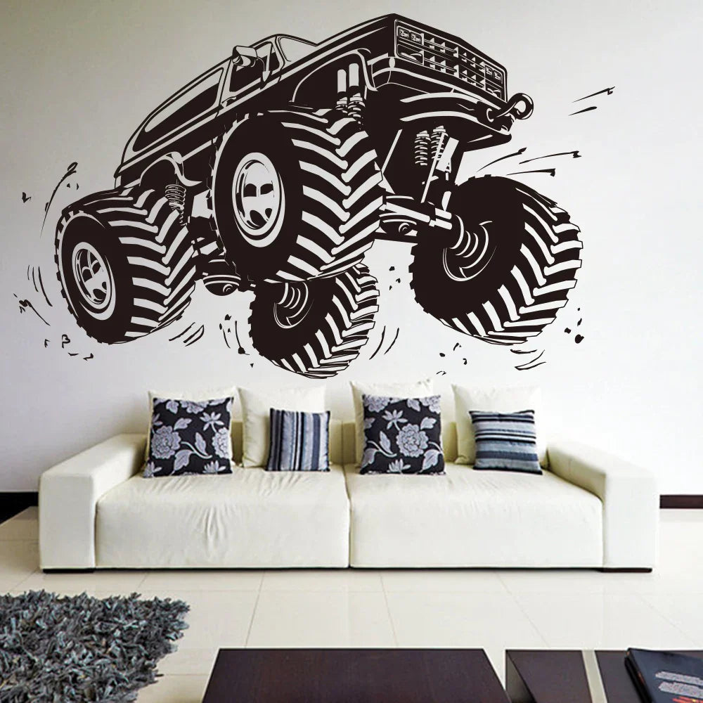 Monster Truck Wall Sticker - Off-Road Vehicle Vinyl Decal for Boys Room Decor