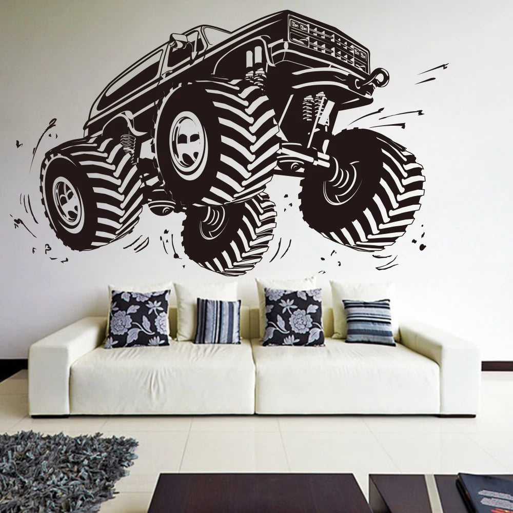 Monster Truck Wall Sticker - Off-Road Vehicle Vinyl Decal for Boys Room Decor