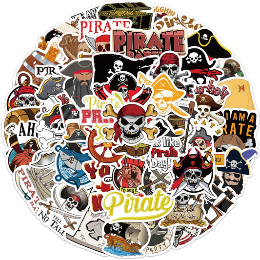 Cartoon Pirate Stickers Skeleton Barrel Boat Decals for Laptop Phone Suitcase Motorcycle