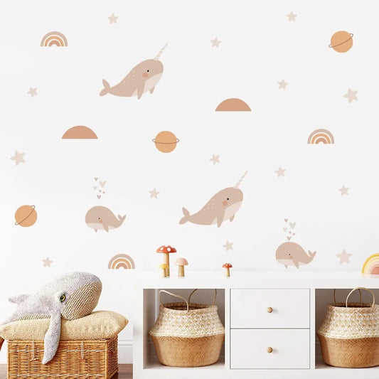 Boho Whale Rainbow Wall Sticker for Nursery Room Decor