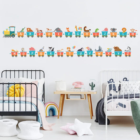 Cartoon Alphabet Train Animals Wall Decal Kids Room Decor