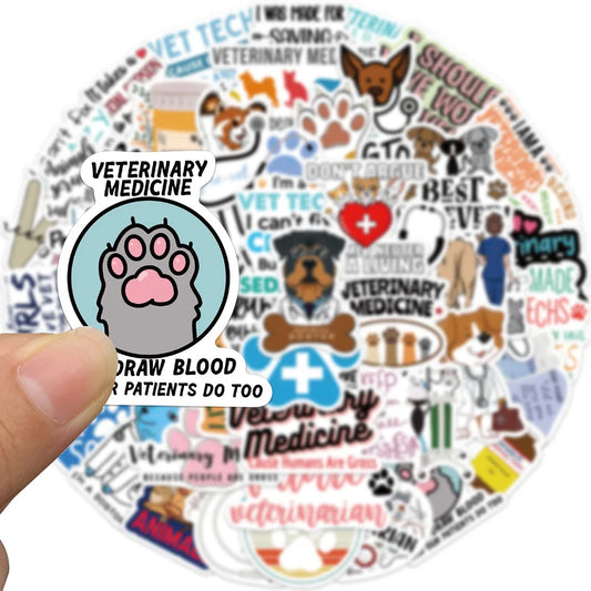 Pet Hospital Veterinary Cartoon Stickers - 10/30/50PCS for Laptop, Phone, Wall, Suitcase, Car