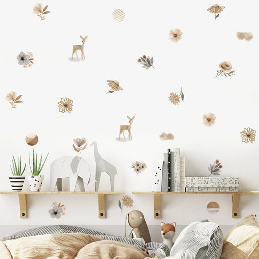 Boho Woodland Animal Nursery Wall Decals Watercolor Decor