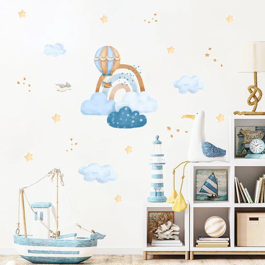 Cartoon Rainbow Sun Clouds Heart Stars Nursery Wall Decal