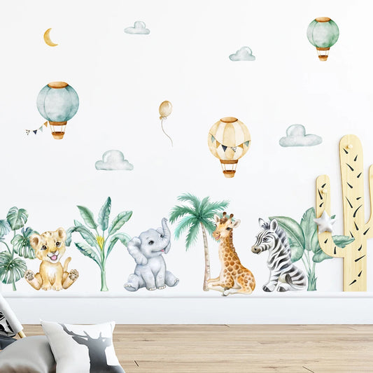 Cute Lion Tropical Leaves Watercolor Nursery Wall Decals Kids Room Decor