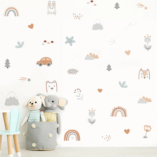 Rainbow Animal Faces Wall Stickers Vinyl Removable Decals Kids Room Decor