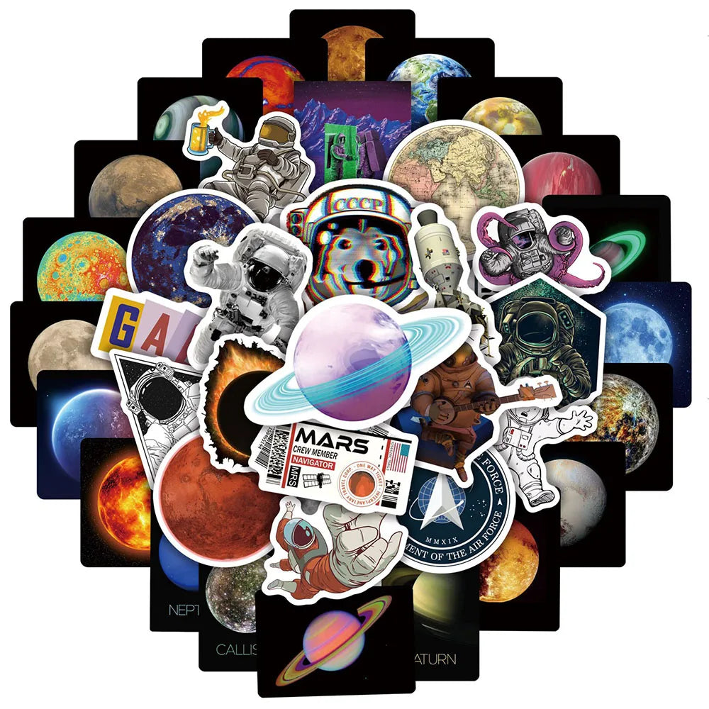 10/30/50/100PCS Outer Space Astronaut Waterproof Stickers Graffiti Decals Laptop Phone Luggage Skateboard Sticker for Kids Toy