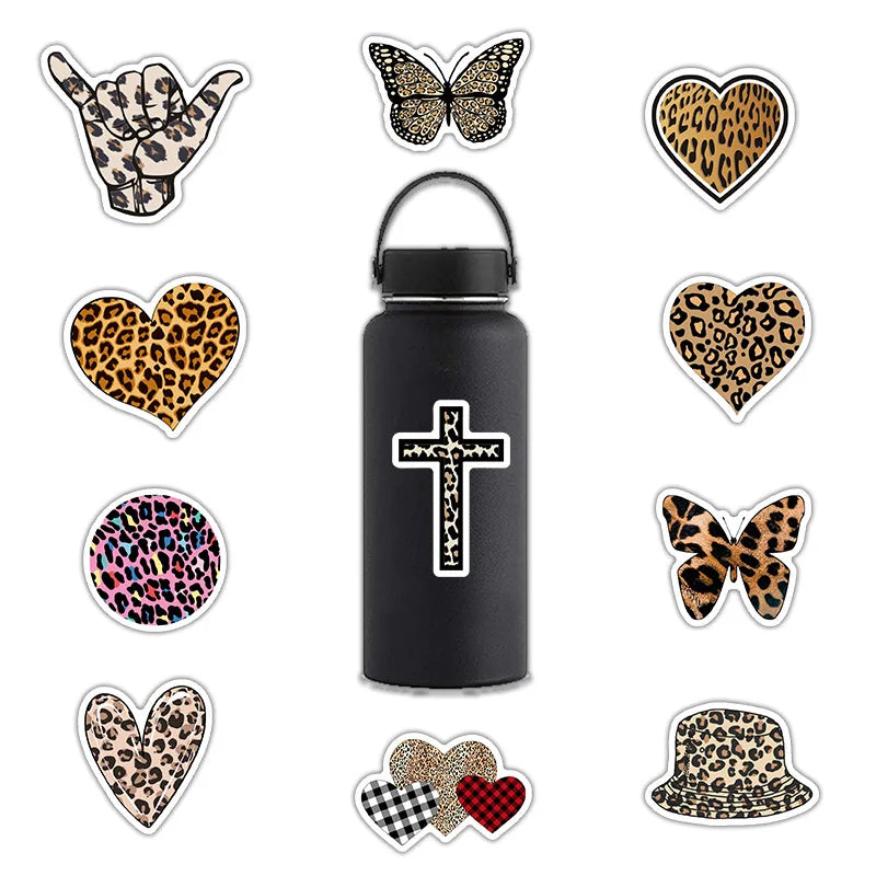 10/30/50Pcs Cartoon Leopard Love Letters Stickers Waterproof Decal Laptop Motorcycle Luggage Snowboard Fridge Phone Car Sticker