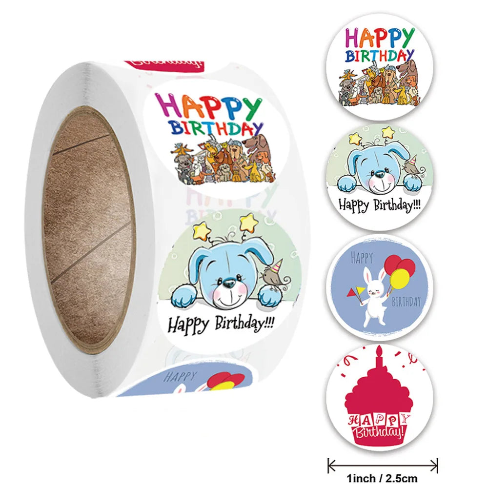 50-500pcs Round Happy Birthday Handmad Sticker Sealing Sticker Vintage DIY Gift Stickersdhesive Christmas Sticker Stationery