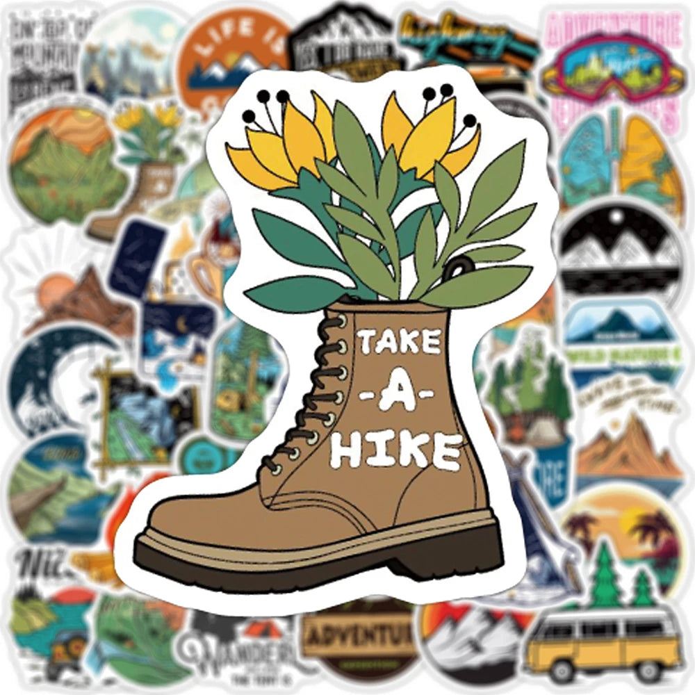 10/50/100PCS Camping Landscape Stickers Outdoor Adventure Climbing Travel Waterproof Sticker to DIY Suitcase Laptop Bicycle Toys