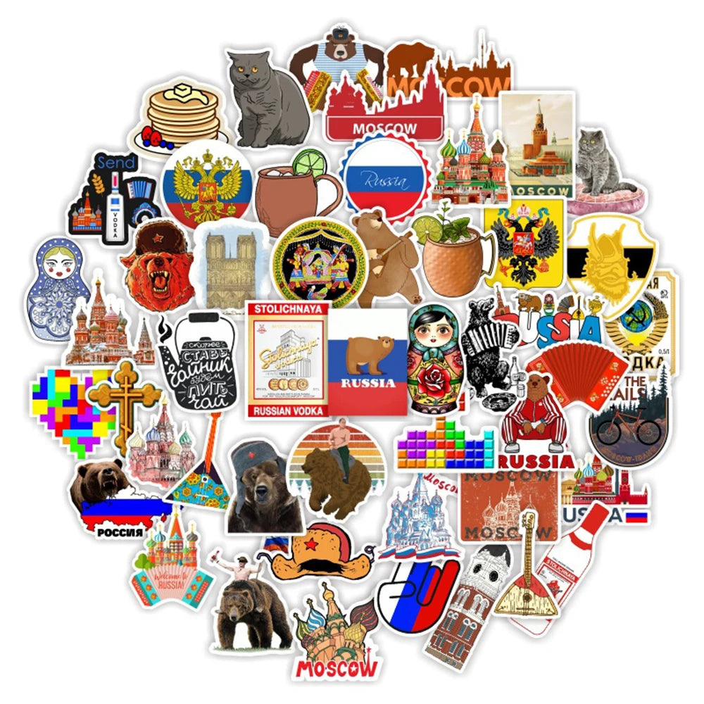 10/30/50PCS Retro Mix Russia Sign Matryoshka Bear Power Cool Stickers Motorcycle Laptop Guitar Phone Graffiti Decal Sticker Toy