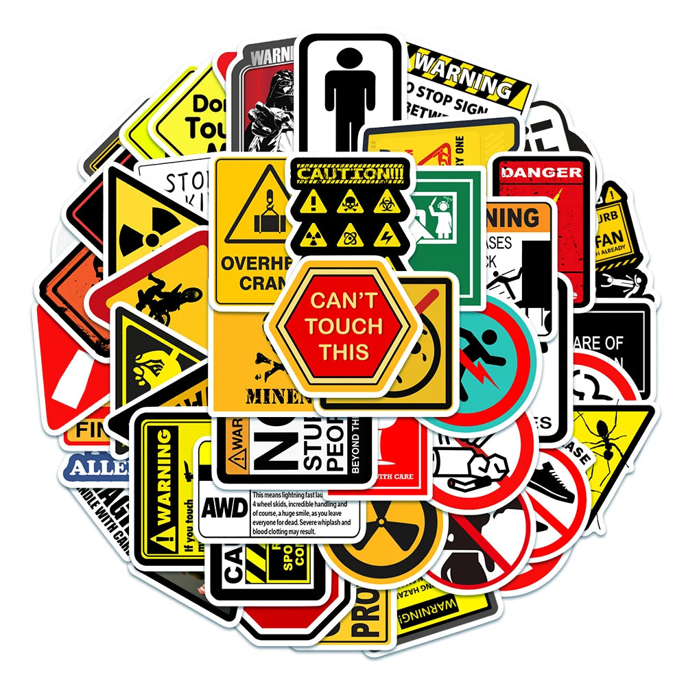 50pcs Waterproof Warning Stickers Vinyl Decals