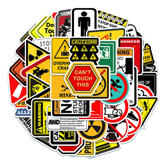 50pcs Waterproof Warning Stickers Vinyl Decals