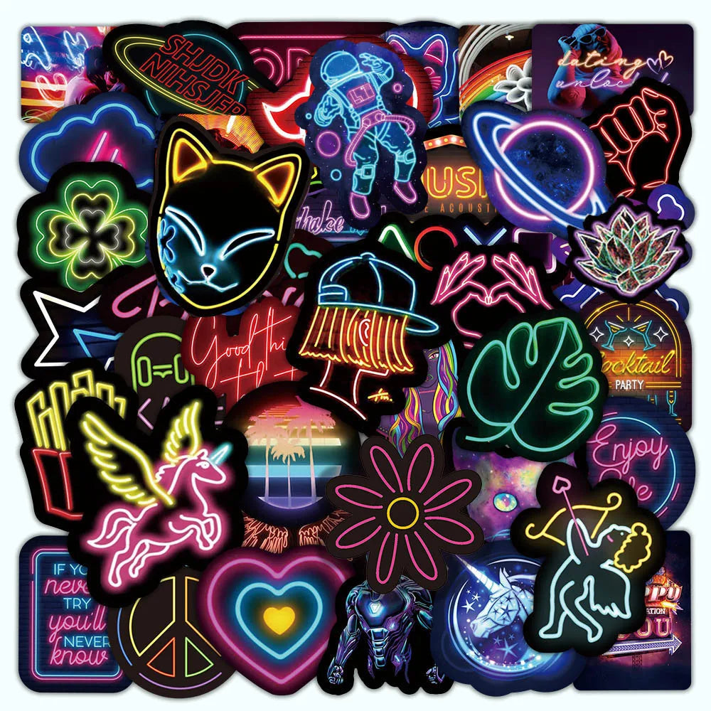 10/30/50/100PCS Cartoon Neon Light Graffiti Sticker Packs