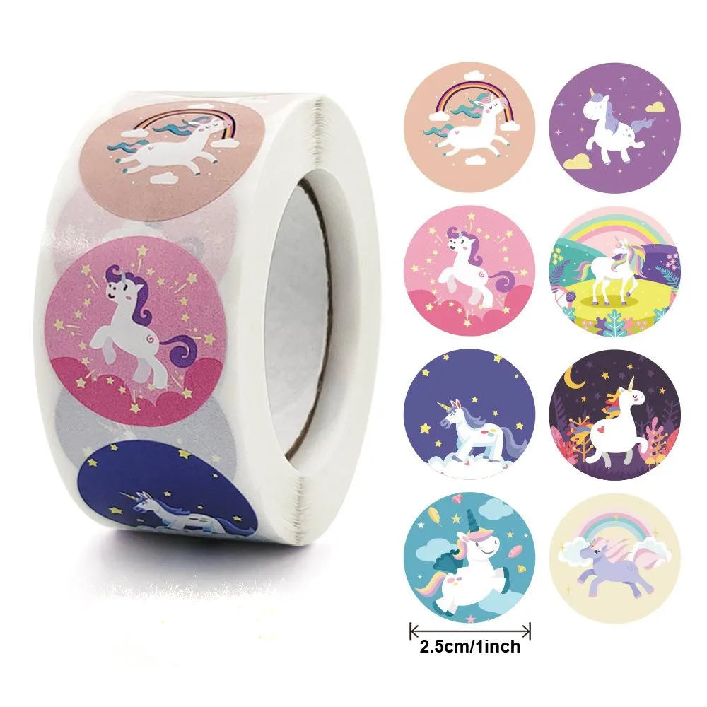 Reward Sticker For Kids Mermaid Unicorn Animal Cute Pattern 500pcs/roll 1 Inch 8 Designs School Teacher Supplies Child Sticker