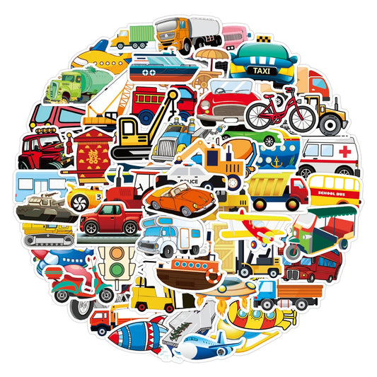 Cartoon Transportation Stickers for Kids - 10/30/50pcs for Notebook, Car, Bike, Laptop, Suitcase, Phone