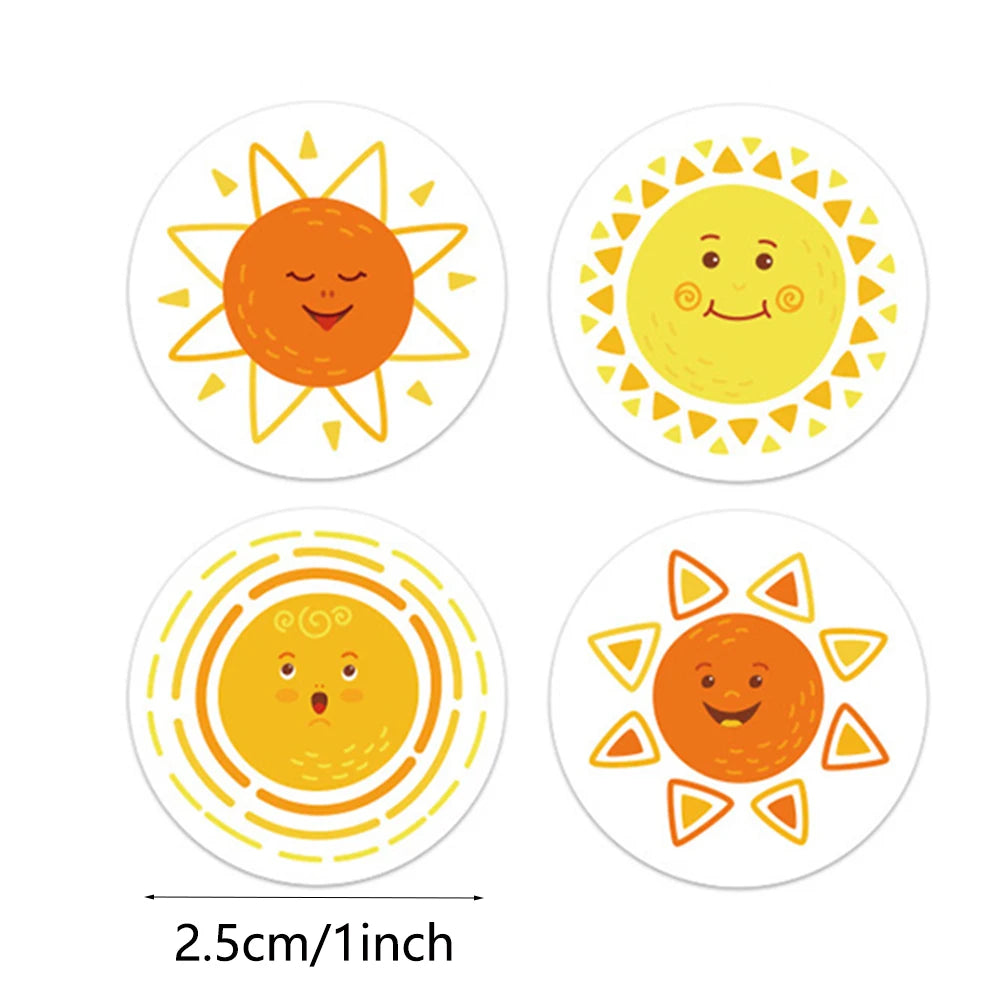 100-500pcs 8 Styles Round Cartoon Sun Smile Kids Reward Stickers Party Handmade Scrapbooking Gift Packaging Seal Label