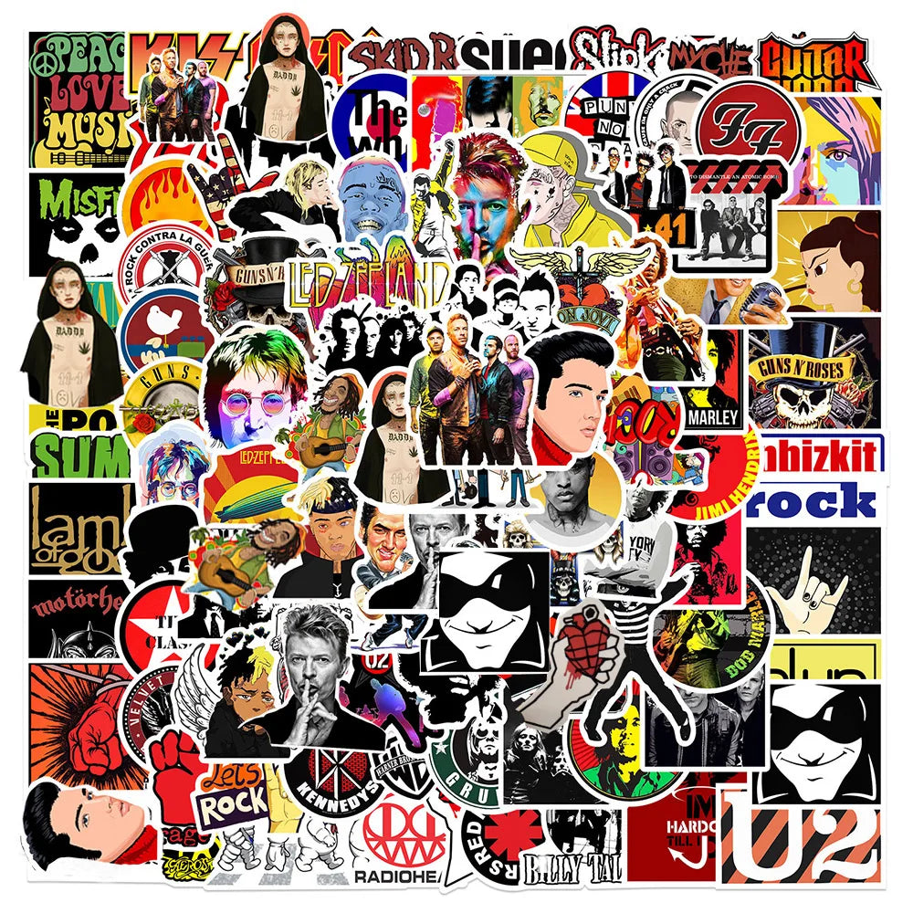 10/30/50/100pcs Cool Rock Band Music Singer Graffiti Stickers Luggage Guitar Skateboard Laptop Phone Bike Car Waterproof Sticker