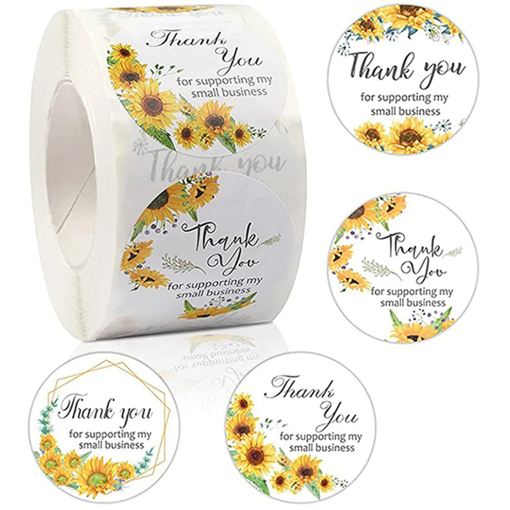 500pcs/Roll Sunflower Thank You Business Sticker Labels Roll Customer Appreciation Gift Seal Label Sticker