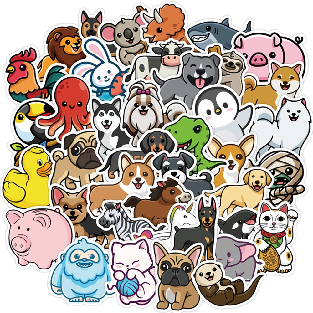 Kawaii Animal Cartoon Stickers for Skateboard, Fridge, Phone, Guitar, Motorcycle, Luggage - 10/30/50PCS