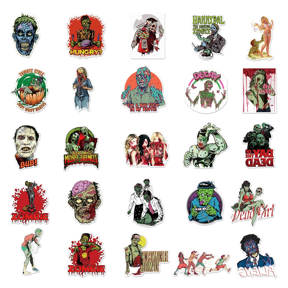 10/30/50PCS Horror Skull Zombie Stickers Skateboard DIY Guitar Laptop Motorcycle Car Cool Graffiti Terror Decal Sticker for Kids