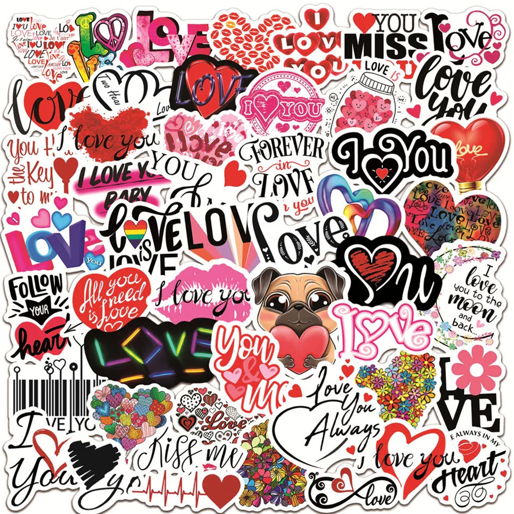 I Love You Heart Stickers 10/30/50PCS Waterproof Laptop Guitar Luggage Skateboard Decals