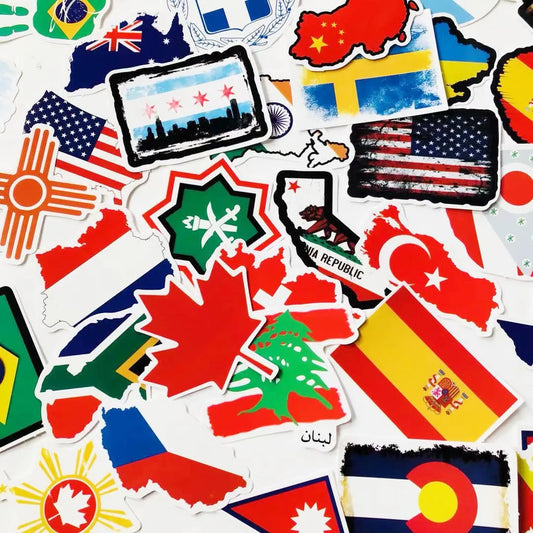 World Flags Cartoon Stickers Pack - Aesthetic Art Decals for Laptop & Scrapbook