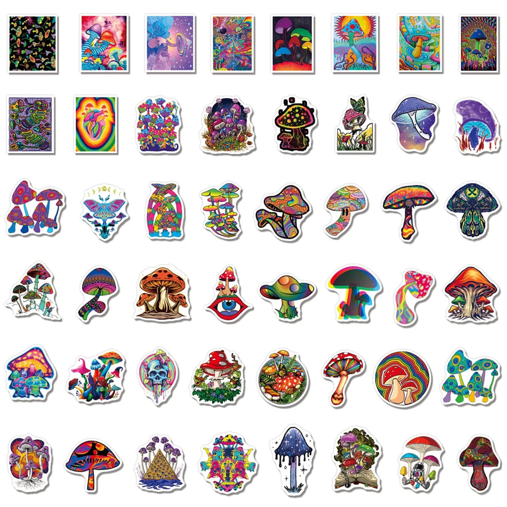 50/100PCS Psychedelic Mushroom Graffiti Stickers for Laptop Motorcycle Skateboard Art Fantasy Aesthetics Decals Waterproof Decor