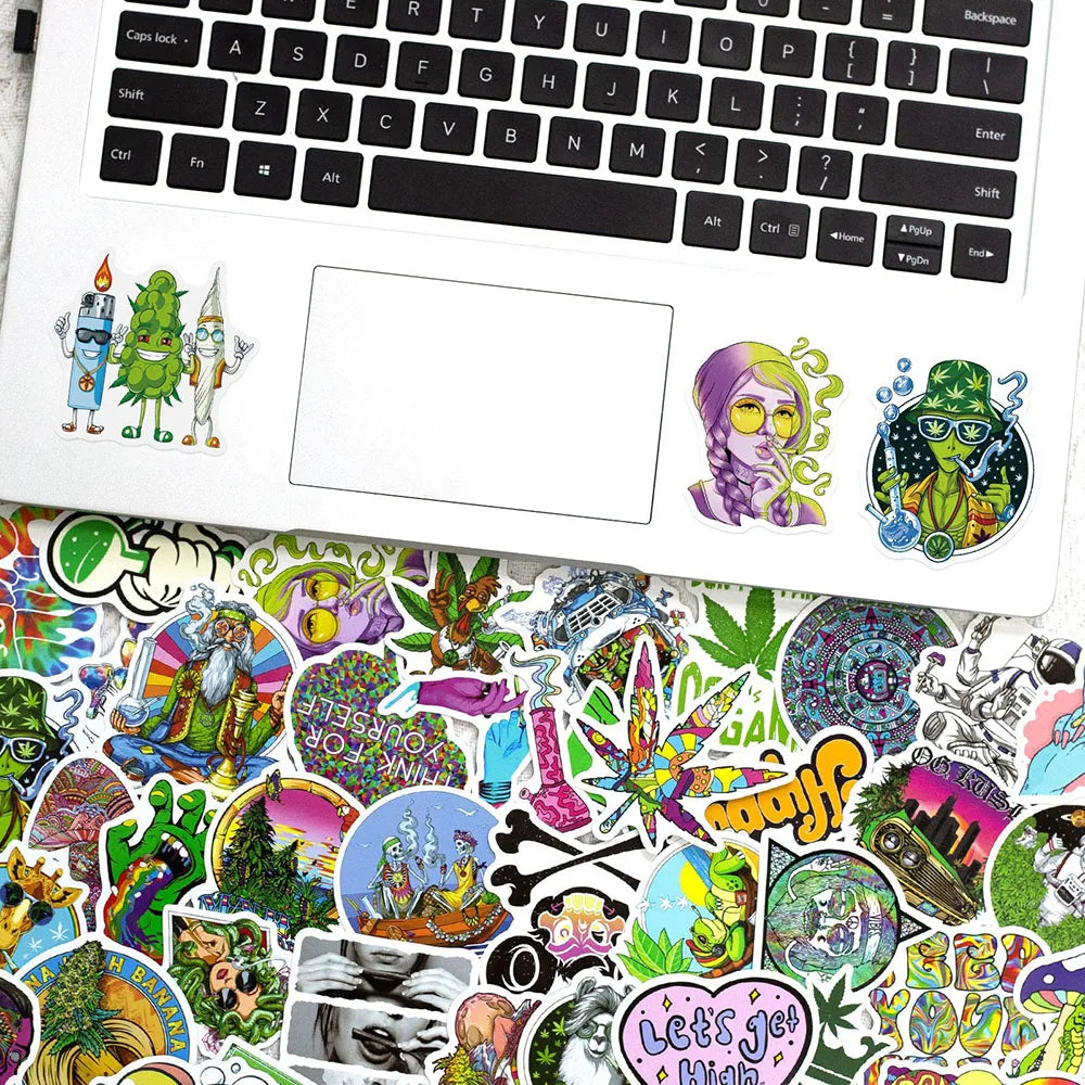 10/30/50PCS Funny Characters Leaves Weed Smoking Graffiti Stickers Laptop Guitar Phone Luggage Car Cool Waterproof Sticker Decal