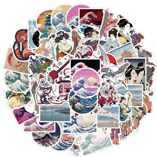 Ukiyo-e Wave Stickers: 10/30/50pcs Waterproof Decals for Skateboard, Laptop, Bicycle