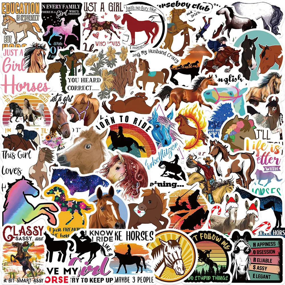 Horse Stickers Pack: Equestrian Aesthetic Waterproof Decals for Laptop, Phone, Luggage, Water Bottle