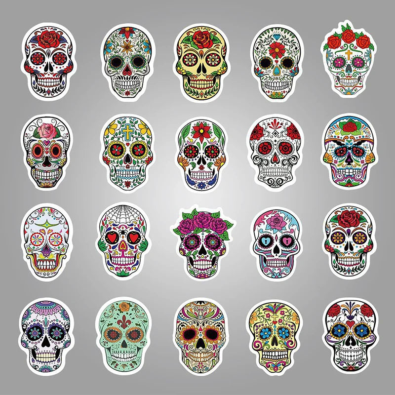 10/30/50PCS Colorful Skull Skeleton Funny Stickers DIY Car Motorcycle Luggage Phone Guitar Laptop Waterproof Joke Toy Sticker