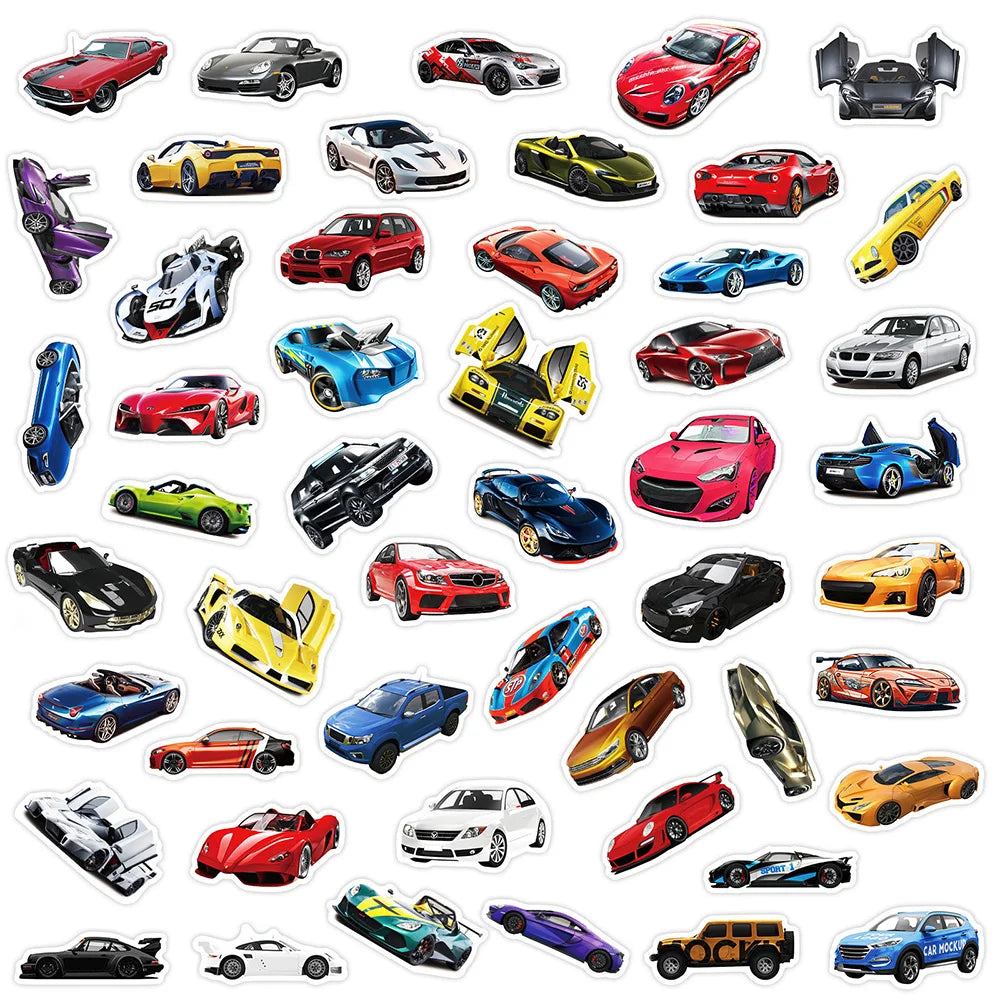 10/30/50/100PCS Retrofit Racing Sports Car Waterproof Stickers Cartoon Graffiti Decals Kids Toy Luggage Laptop Bike Car Sticker