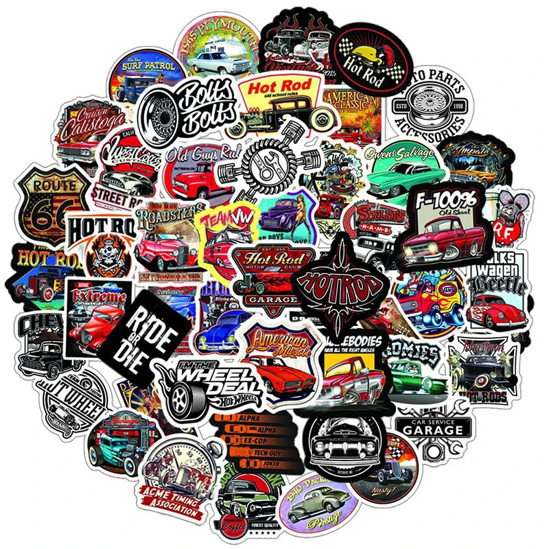 10/50/100PCS Modified Retro Classic Car Stickers Cool Laptop Guitar Luggage Waterproof Graffiti Sticker Decal Kid Classic Toys