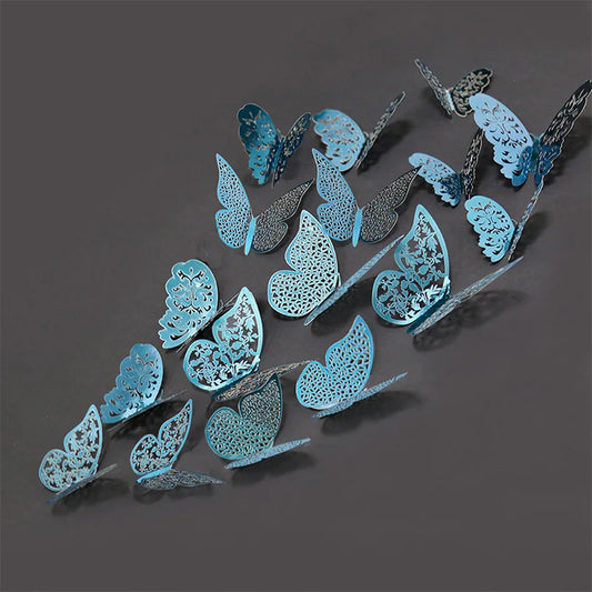 3D Indigo Butterfly Wall Stickers - 12 Pcs Set Home Decor