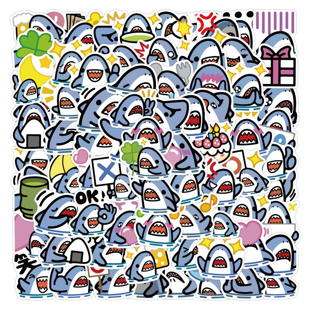 Cute Shark Stickers Pack: Laptop, Phone, Water Bottle, Waterproof Decals