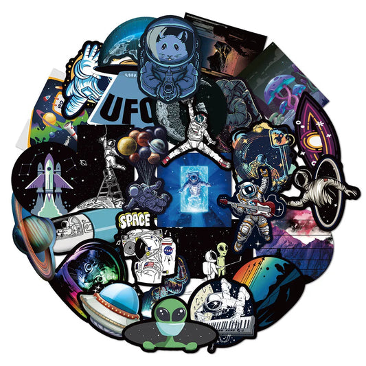 Outer Space Astronaut Stickers - Waterproof Cartoon Decals for Laptop, Skateboard, Car, Phone, Luggage, Bike (10/30/50pcs)