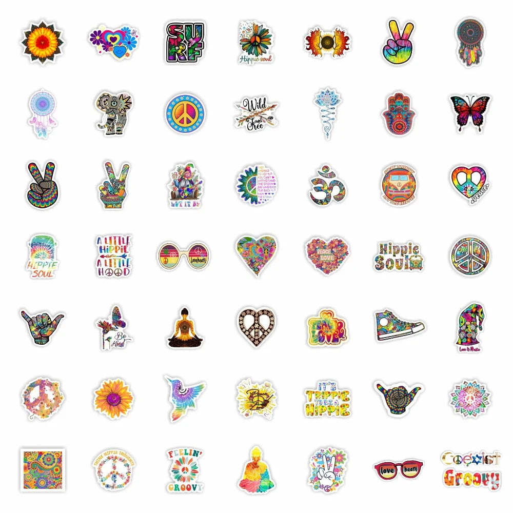 10/50Pcs Cool Retro Hippies Stickers Love And Peace Stickers For Car Laptop Luggage Skateboards Diary Stationery Decal Sticker